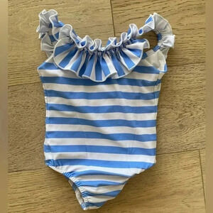 Sweet Honey Striped One Piece Swimsuit Blue White 12 months